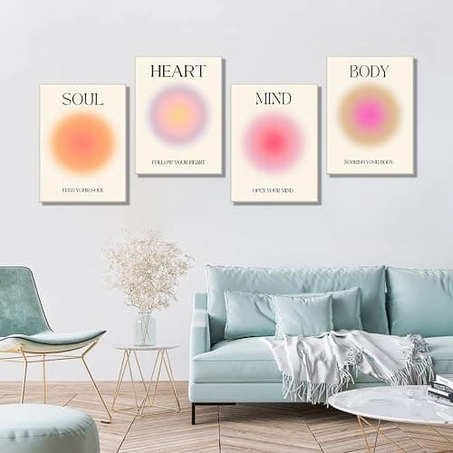 Framed Art Angel Halo Aesthetics Poster Set of 4 Pieces Colorful Aura Gradient Canvas Wall Art Spirit Soul Quote Print Painting Danish Pastel Bedroom Bathroom Yoga Wall Decor Gift for Lovers 12x16 thumbnail 7