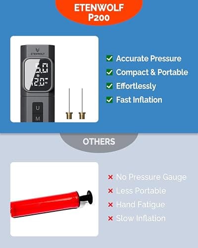 ETENWOLF P200 Electric Ball Pump 2000mAh Sports Air Pump with Digital Pressure Gauge for Basketball Soccer Volleyball thumbnail 6