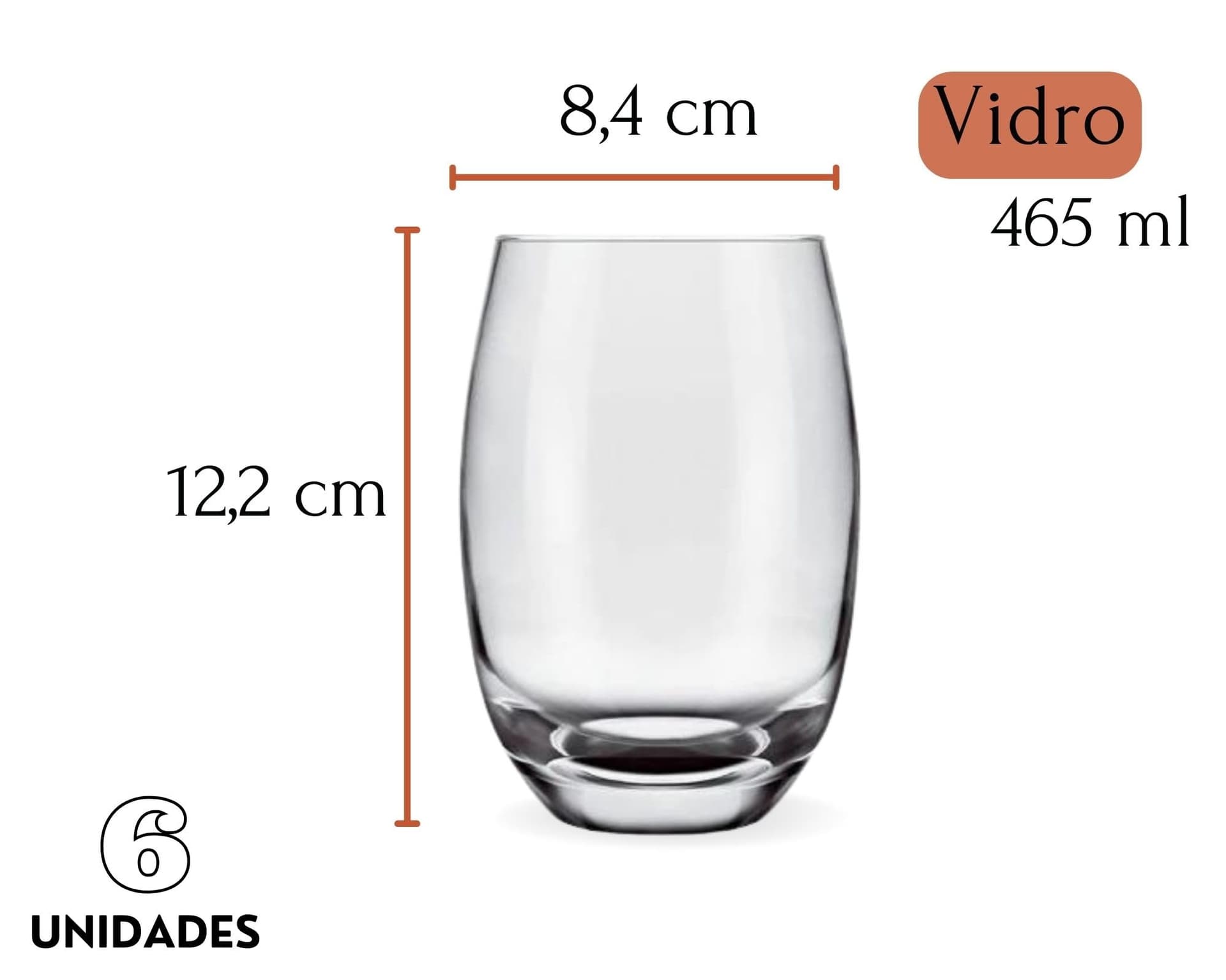 Jogo 6 Copos Luxo 465ml Em Vidro Grosso Grande Drink Agua Refri Suco Bebidas Mesa Posta Resistente Moderno Presente Casa Nova thumbnail 4