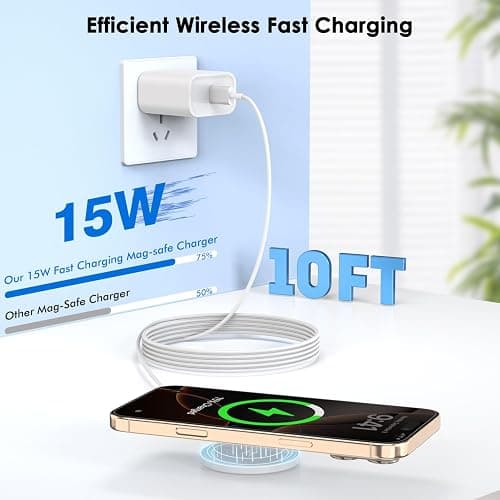 [Apple MFi Certified]10FT Magnetic Wireless Charger for iPhone 17 16,Apple Fast Mag-Safe Charger 15W Fast Wireless Charging Pad for iPhone 17/17 Air/17 Pro/17 Pro Max/16/15/14/13/12 Series,AirPods 3/2 thumbnail 2