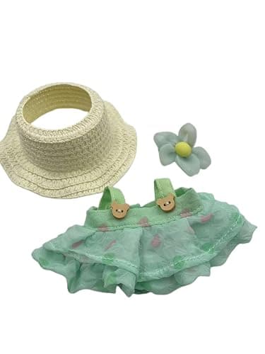Generic Clothes Compatible with labubu Doll 17&15 cm Dress up Clothing Accessories with Fashion Skirt and hat for Dolls(Green) thumbnail 2