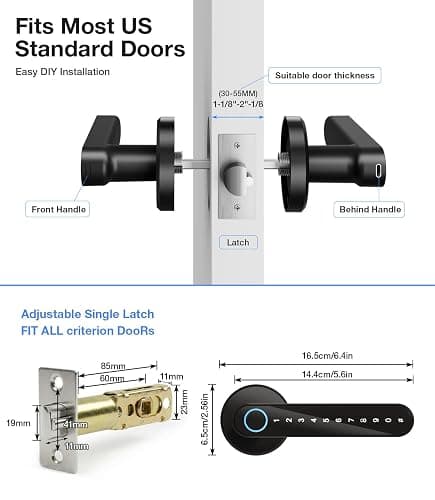 Fingerprint Door Lock, Smart Door Knob with Keypad Keyless Entry, Biometric Door Lock with App Control & Passcode, 4-in-1 Electronic Door Handle for Bedroom, Office, Apartment, Hotel – Modern Design thumbnail 4