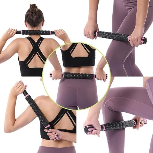 MZDXJ Muscle Roller Stick for Athletes - Deep Tissue Fascia Blaster & Roller Massager for Myofascial Pain Relief - Handheld Physical Therapy & Recovery Tool​(Pink black-18 inch) thumbnail 7