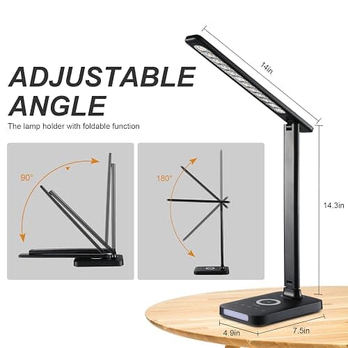VAVOFO LED Desk Lamp with Fast Charger, USB Charging Port, Desk Light for Home Office with 5 Brightness Levels, Touch Control, 30/60 min Auto Timer, Eye-Caring Dimmable Table Lamp with Adapter thumbnail 7