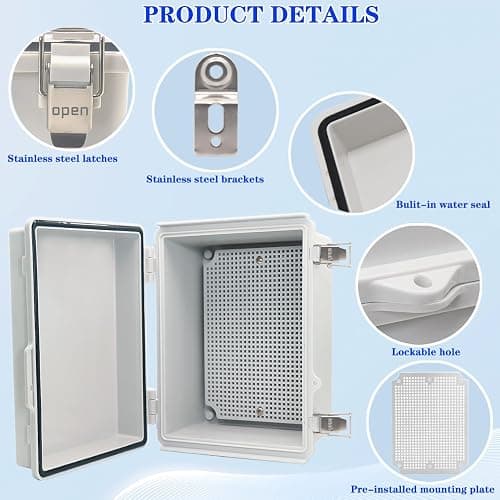 YETLEBOX Outdoor Waterproof Electrical Box Junction Box Weatherproof IP67 ABS Plastic Enclosure Switch Router Project Box Electronics DIY Enclosure With Mounting Plate Wall Bracket Grey 8.6"x6.6"x4.3" thumbnail 3