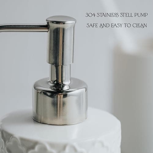 Ceramic Soap Dispenser with Pump, Hand and Liquid Soap Dispenser Rust Proof, for Bathroom and Kitchen, White thumbnail 5