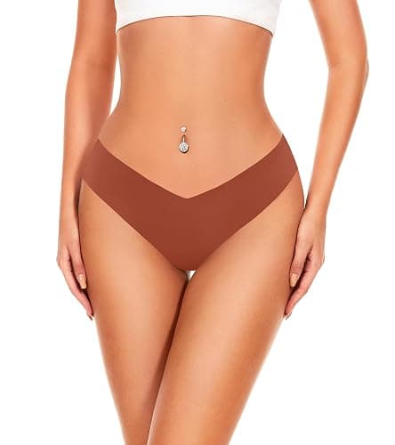 Hellopopgo Seamless Thongs For Women V-waisted No Show Thong Seamless Panties Breathable Comfortable Underwear Womens 6-Pack thumbnail 2