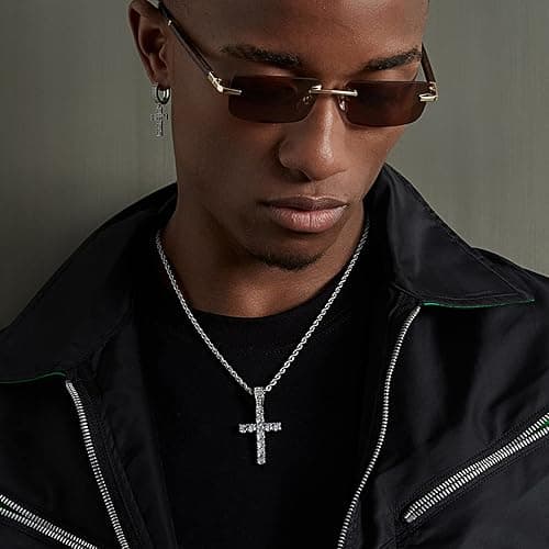 KONFEN Kette Herren Damen mit Anhänger, Schädel Kreuz Halskette Wikinger Ketten aus Edelstahl mit Zirkonia, Horus Auge Kreuz Kreuzanhänger, Kettenanhänger Edelstahlkette Kruzifix Necklace Men thumbnail 4