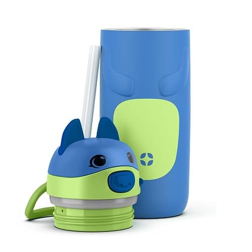 Ello Ellies 12oz Vacuum Insulated Stainless Steel Kids Water Bottle with Straw and Built-in Carrying Handle and Leak-Proof Locking Lid for School Backpack, Lunchbox and Outdoor Sports, Dog thumbnail 8