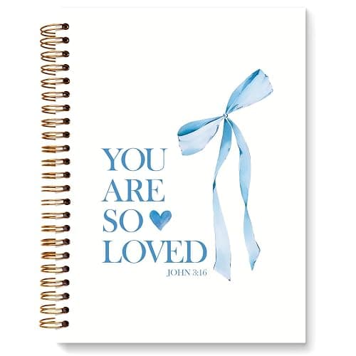 JXREQ Coquette Blue Bow Christian Bible Notebook Prayer Journal for Women, Cute School Supplies College Journaling Notebook, Bible Notebooks for Note Taking, Church Notes Journal, College Gifts for Girls, 5.5x8.3 - Image 1