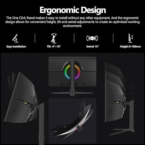 Gawfolk 49 Inch Curved Gaming Monitor,1500R PC Screen 120hz DQHD 5120x1440, Computer Screen for Home Office Business, DP, HDMI, Support Wall Mount 100x100mm thumbnail 6