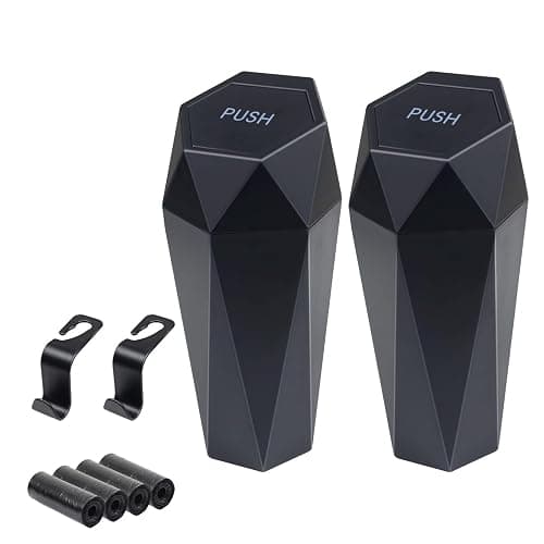 BFXM Car Trash Can, 2 Pack Car Trash Bin with Lid, Car Accessories for Women Interior, Car Garbage Can with Additional 2 ABS Hooks and 60pcs Trash Bags, Suitable for Home, Office, Car Organizer, Black - Image 1