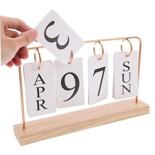 DOITOOL Perpetual Flip Desk Calendar with Wooden Base Reusable Retro Desktop Calendar for Office and Home thumbnail 3