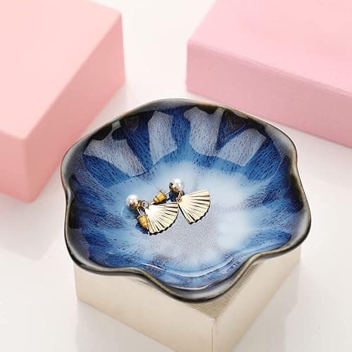 Ceramic jewelry dish,gifts for women her leaf jewelry Plate trinket key tray small ring dish holder nightstand decor home decor Christmas Birthday Friendship Gift for friend girl colleague (Blue) thumbnail 4