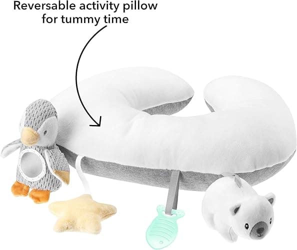 Nuby Penguin Tummy Time Pillow For Babies, Grey And White Plush Nursery Accessories, 39 x 30 cm thumbnail 6