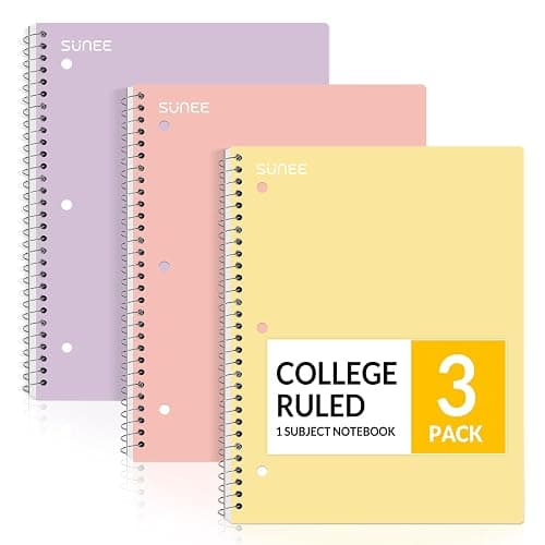 SUNEE Spiral Notebooks, 3 Pack, 1-Subject, College Ruled Paper, 8" x 10-1/2", 70 Sheets per Notebook, Pastel Colors Spiral Notebooks for School - Image 1