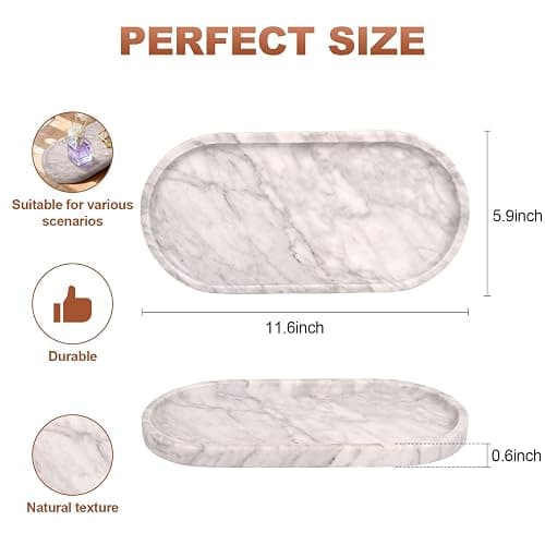 YKAJO Marble Tray 11.6"x5.9" White Gray Vanity Decorative for Countertop Catchall for Perfume Candles Jewelry Dish Perfume Trays for Vanity Bathroom Decorative Tray for Kitchen Counter thumbnail 3