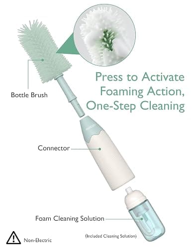 Momcozy Bottle Brush Kit, Innovative Push-Press Design for Better Cleaning - Baby Bottle Cleaner Brush for Baby Bottle, Breast Pumps, Nipples, and More - Can Generate Foam for Better Cleaning, Green thumbnail 3