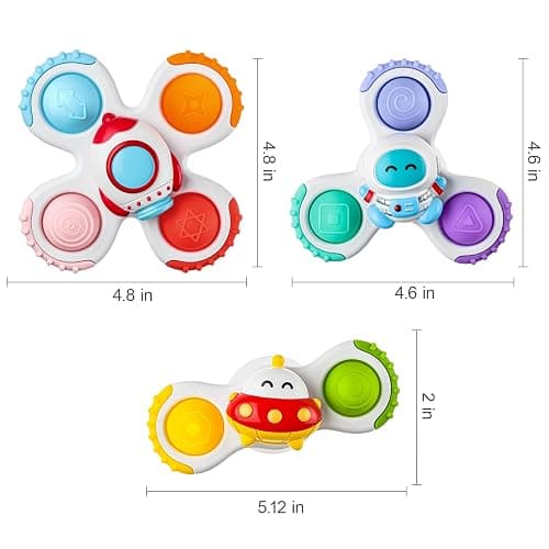 ALASOU 3PCS Pop Suction Cup Spinner Sensory Airplane Travel Toys for 1 2 Year Old Boy Girl Birthday Gift|Novelty Spinning Tops Easter Basket Stuffers for Toddlers Infant|Baby Bath Toy Kids Ages 1-3 thumbnail 2