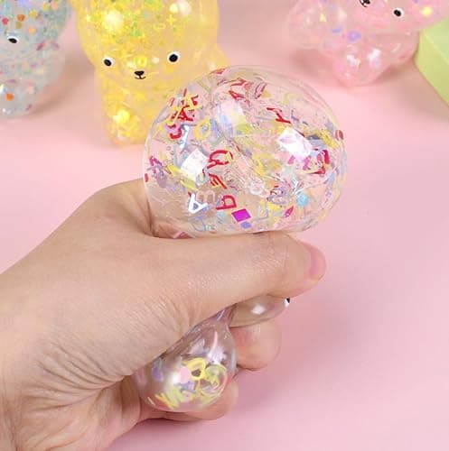 Dhjrefhhd 1Pccs Squeeze Toys Letter Sequins Candy-Bear Stress Relief Toy Hand Fidget Sensory Office Desk Squishy Toy (Pink or Randomly Color) thumbnail 5