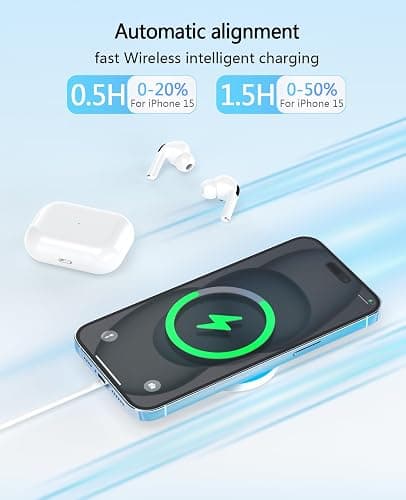 Magnetic Wireless Charger 15W with 20W Adapter & 6ft Cable – MagSafe Charger for iPhone 16/15/14/13/12 Pro/Max/Plus/Mini & AirPods 3/2/Pro – Fast Wireless Charging Pad for Home, Office, Travel thumbnail 3