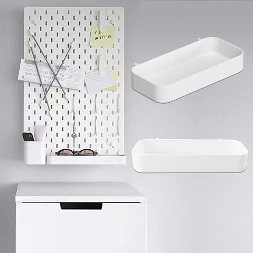 Chris.W 2Pack Pegboard Trays & Bins - White Pegboard Shelf & Spice Holder (7.5" x 3.5" x 1.2") - Compatible with IKEA Skadis thumbnail 2