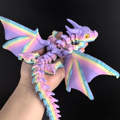 WUQIREN 3D Printed Dragon with Wings, 3D Printed Animals Toys, Fidget Dragon Toys, Flexible Articulated Winged Crystal Dragon Model, Desktop Pet Decor, Dragon Gift for Kids & Adult (Random-Rainbow) thumbnail 3
