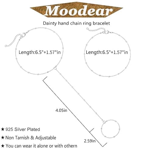 Moodear Sterling Silver Dainty Ring Bracelet Hand Chain for Women - 14K Gold Plated/Sterling Silver Layered Adjustable Satellite Bead Paperclip Dot CZ Link Hand Chain Bracelets Non Tarnish Trendy Jewelry Gift thumbnail 5