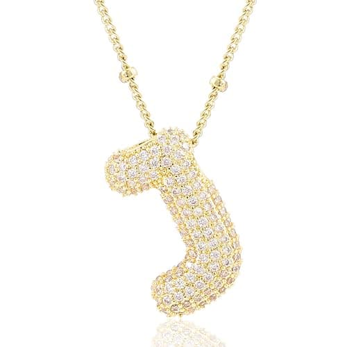 CCINPPY Letter Necklace, 14k Gold Plated Bubble Balloon Dainty Necklace for Women, Chunky Initial Charm Pendant Name Necklace Personalized - Image 1