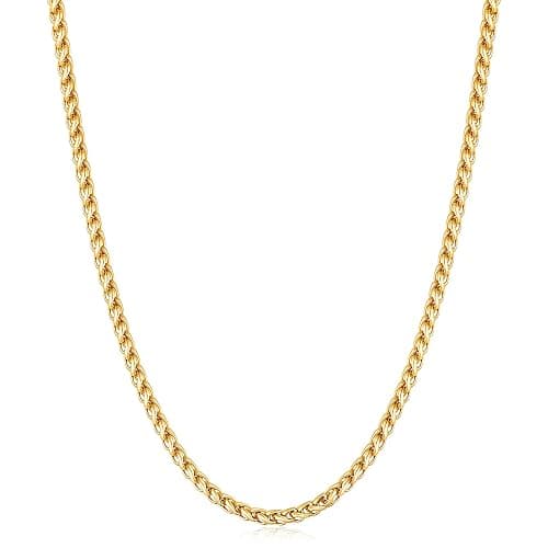 Fiusem 14K Gold Plated Wheat Chain Necklace for Men, 2/2.5/3/4/5mm Stainless Steel Necklace Chains for Men and Women 16-28 Inch - Image 1
