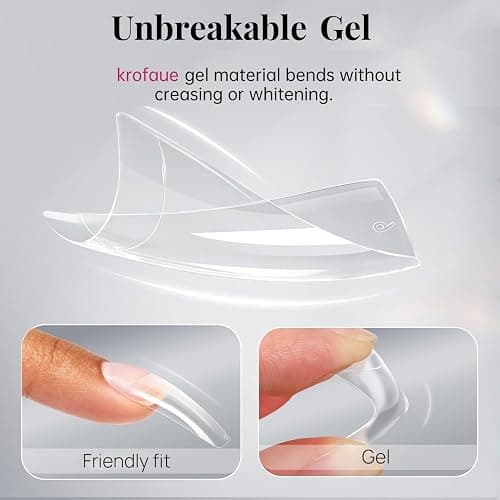 Krofaue 500PCS Clear French Half Cover Nail Tips, Flexible Gel Acrylic | flexible, 10 sizes with box, easy to trim and file, crystal-clear, for salons and home DIY, natural finish thumbnail 5