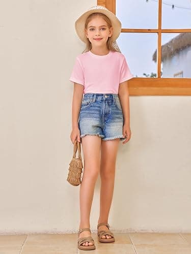 Girls Short Sleeve T Shirts Kids Summer Tops Crewneck Tees 5-14 Years thumbnail 6
