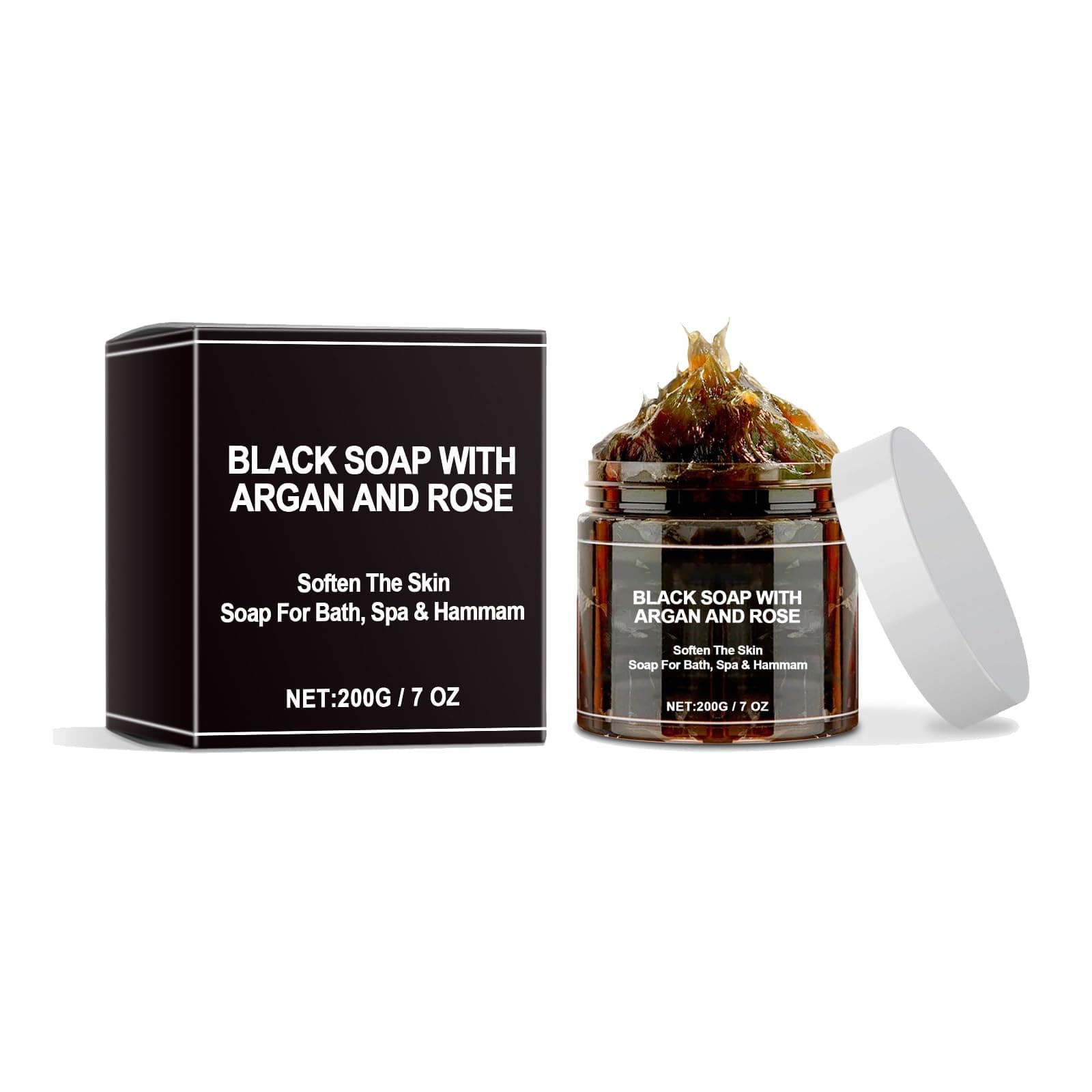 Morocco Black Soap – Exfoliating Body Scrub Bar with Argan and Rose for Deep Cleaning, Natural African Black Soap Suitable for All Skin Types (01) - Image 1