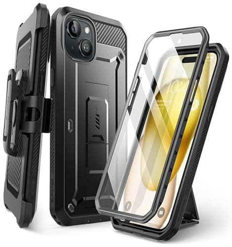 SUPCASE for iPhone 15 Case with Stand & Belt-Clip(Unicorn Beetle Pro), [Built-in Screen Protector] [Military-Grade Drop Protection] Heavy Duty Rugged Phone Case for iPhone 15 6.1 Inch 2023, Black - Image 1