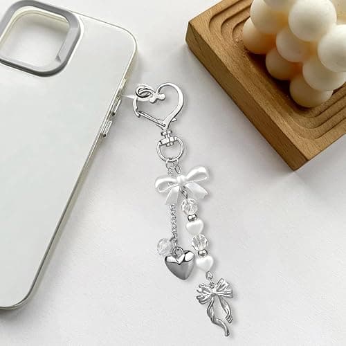 2pcs Bow Heart Beaded Keychain Accessories Cute Keychains for Women Kawaii Bowknot Pearl Bag Charms for Handbags Silver Gold Bows Hearts Key Chain for Car Keys Aesthetic Heart Key Ring Backpack Charms thumbnail 6