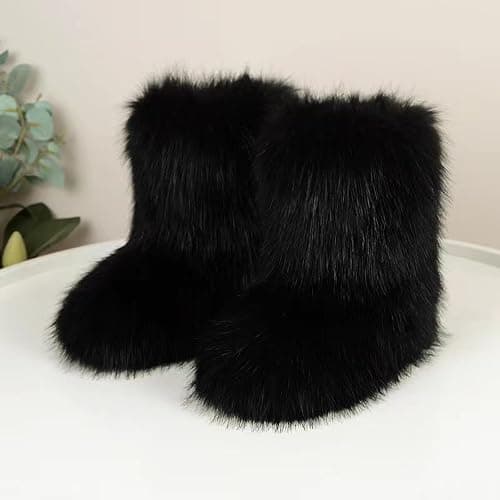 Chlemeter Women's Faux fur Boot Warm Comfortable Outdoor Flat Shoes Furry Fluffy Short Snow 2026 Boot Mid-Calf Boots thumbnail 2