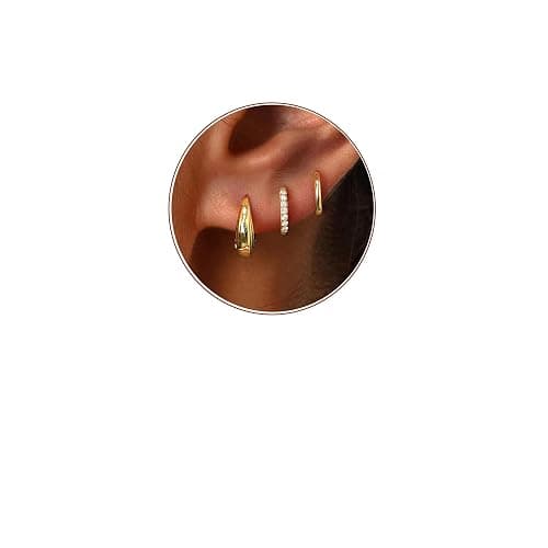 Poxtex Small Sterling Silver Huggie Hoop Earrings Set for Women, Hypoallergenic 14K Gold Plated Hoops Stacks for Multiple Piercings, Dainty Cute Mini Lightweight Cartilage Studs Trendy Jewelry Gift - Image 1