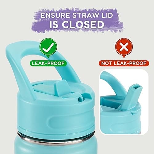 12oz Kids Water Bottle for School, Toddler Water Bottles with Straws, Insulated Water Bottles for Boys&Girls, Stainless Steel Vacuum Insulated Bottle for Kids, Leak-Proof, BPA-Free, Aurora thumbnail 8