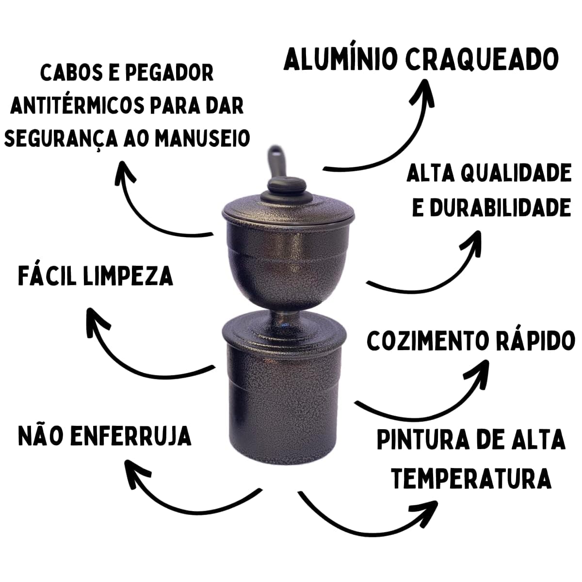 Cuscuzeira 2 em 1 Peitinho/Tetinha Alumínio Craquelado Preto – Cuscuz Nordestino Individual e Duas Porções – Panela a Vapor Tradicional Prática para Cuscuz Caseiro thumbnail 5