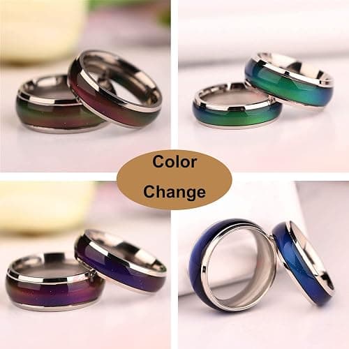 Viseaga 2 Pcs Mood Rings for Kids Men Women With Color Mood Chart Stainless Steel Band Mood Jewelry thumbnail 2