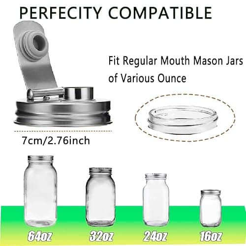 Mason Jar Pour Spout Lid Stainless Steel,Pour Spout Flip Cap Lids for Mason Jars,No Rust Leaking Proof for Home Brewing Fruit Fermenting Drinks Airtight(2PCS) (Regular Mouth) thumbnail 4