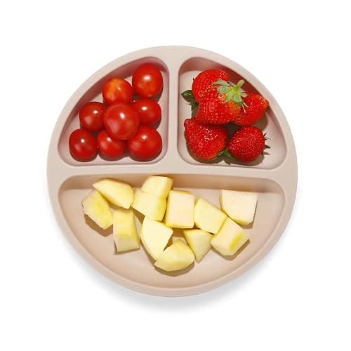 PandaEar Divided Unbreakable Silicone Baby and Toddler Plates - 3 Pack - Non-Slip - Dishwasher and Microwave Safe - Silicone (Blue Green Brown) thumbnail 5