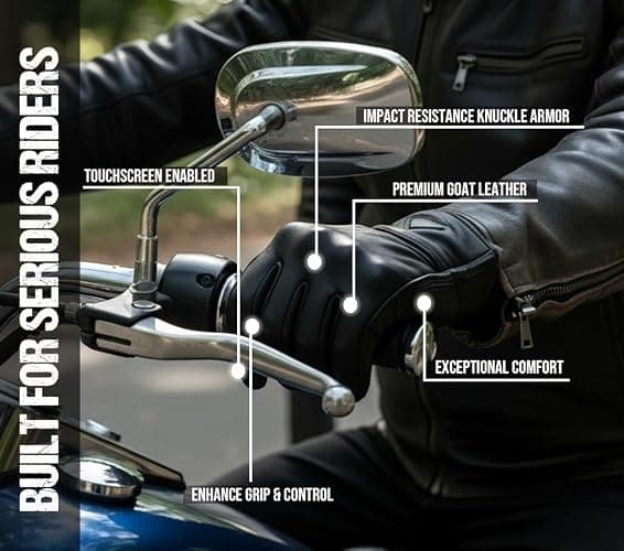 Jackets 4 Bikes Motorcycle Gloves - Premium Leather for Men Women, Touchscreen, Non-Slip, Motorbike Cruiser Street Biker Protector Glove thumbnail 4