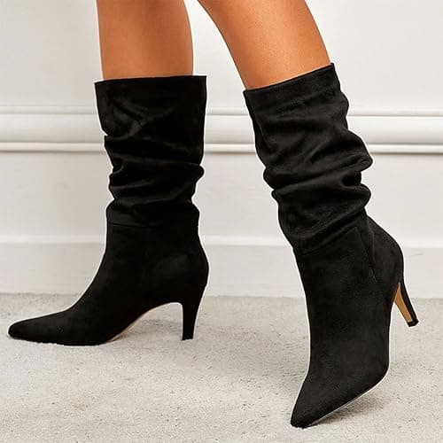 seiveini Stiefel Damen Hohe Stiefel Elegant Spitzen Stiefel mit Hohem Absatz Klassische Wildleder Stiefel Langschaft Damen Winterstiefel Herbststiefel Cowboy Stiefel mit Kitten-Heel thumbnail 2