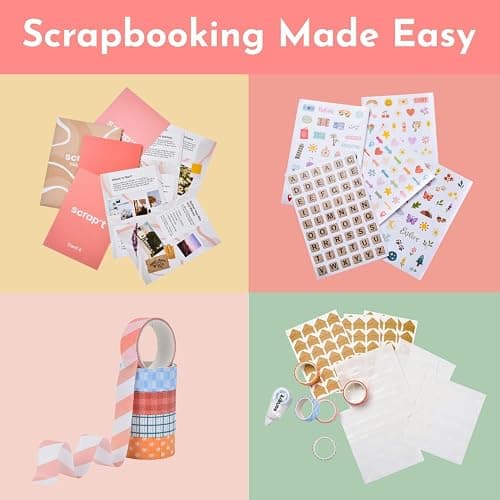 Scrapbook Kit - 80 Page Photo Album DIY Scrapbook - Holds 300+ Photos, with Metallic Pens, 150+ Stickers, Glue Pen, Washi Tapes, Backing Paper, Photo Corner Stickers (Starter Kit - 8 x 8 Inch, Kraft) thumbnail 4