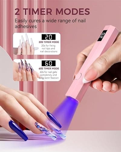 mlogiroa UV Nail Light Handheld UV Light for Nails 3W Portable Led Lamp with 2 Timer Settings 20/60s for Gel Polish Home DIY Salon Women(Pink) thumbnail 4