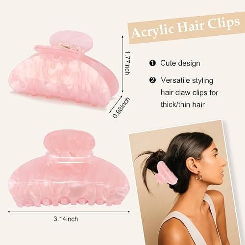 Vovii 4Pcs Acrylic Claw Clips for Women Hair Accessories, Medium Sized Cute Trendy Claw Clips for Thick Thin Hair (Yellow, Pink) thumbnail 2