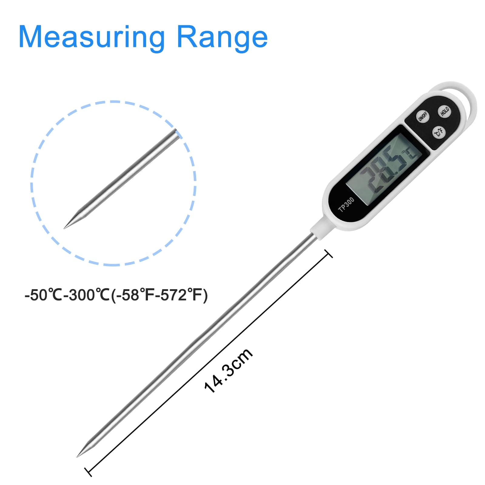 Nutabevr Digital Kitchen Thermometer (Battery Included), Kitchen Thermometer LCD with Long Probe, Direct Read, Home Food Thermometer, for Baking, Barbecue, Baby Milk, Water (-50°C to +300°C) thumbnail 7