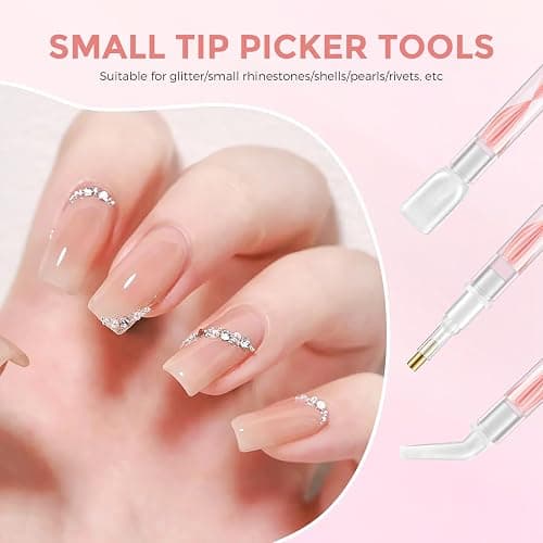 Rhinestone Picker Tool Kit: 2Pcs Rhinestone Picker Handle, Dual-Ended Rhinestones Applicator Dotting Pen with 12 Upgraded Plastic Replacement Tips, Clay, Bedazzling Tools for Nail Art Craft (Pink) thumbnail 4