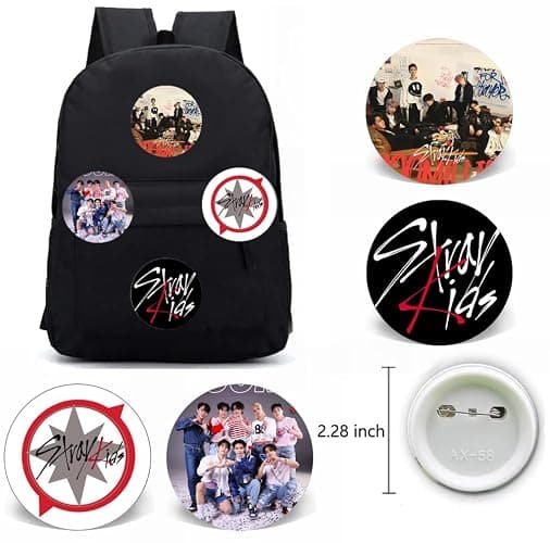 eTel Like Stray Kids Gifts Set, Including Drawstring Bag Backpack, Necklace, Earrings, Bracelets, Button Pins, Lanyard ID Holder, Keychain, Phone Ring Holder, Cartoon Badge thumbnail 3